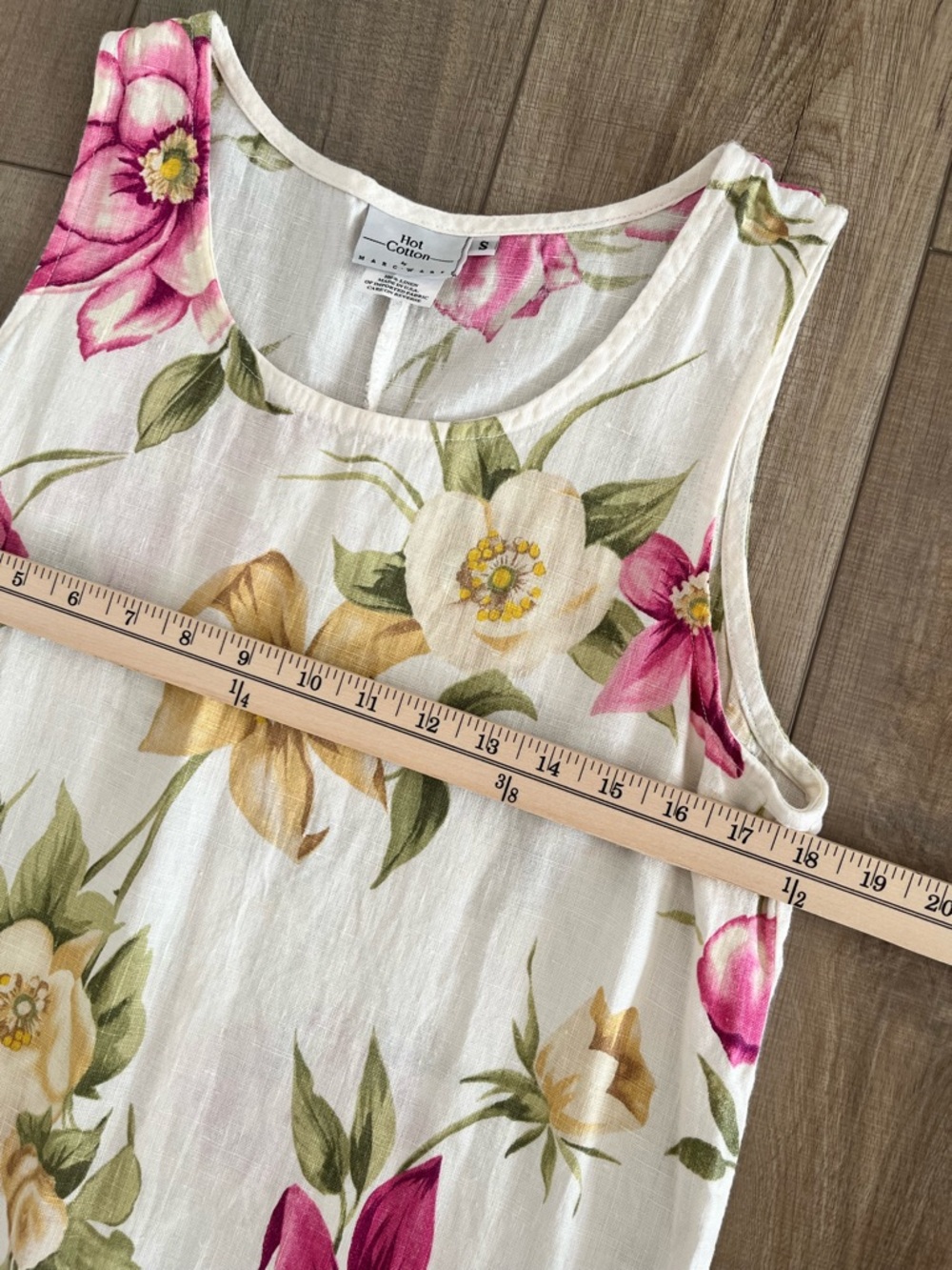 Hot Cotton 100% Linen Floral Sleeveless Maxi Dress Pink Multi Cottagecore S - Picture 10 of 11